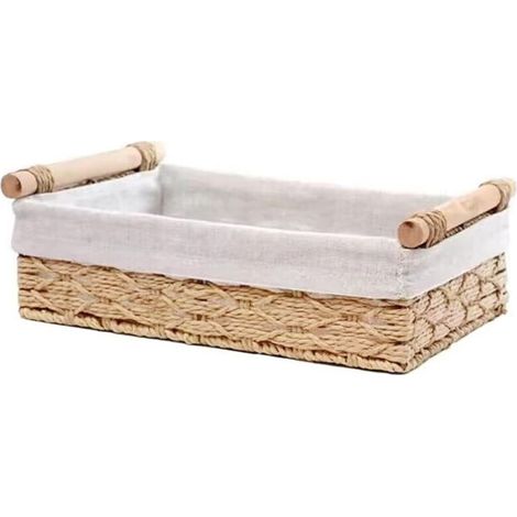 Panier de rangement en rotin beige, mesurant 25 x 15 x 8,1 cm, pour organiser le papier toilette sur les comptoirs, 1 pièce par paquet. (1/5)