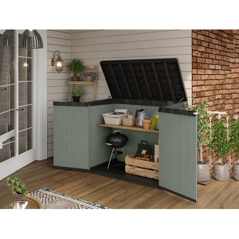 Dmora - Armario exterior Lumarzo, Mueble para exteriores, Mueble de jardín multiusos, Contenedor para balcón o garaje, 140x80 h120 cm, Verde (1/5)