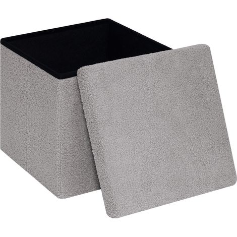Pouf Cube de Rangement Pliable en Tissu Bouclé, Tabouret Rembourré, Repose-Pieds et Coffre pour Salon, Chambre et Couloir, 38x38x38cm, Gris (1/5)