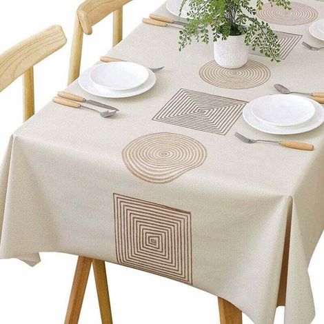 Tovaglia rettangolare in PVC impermeabile, 140 x 220 cm, resistente a macchie e olio, colore beige, ideale per cucina, bar o sala da pranzo.