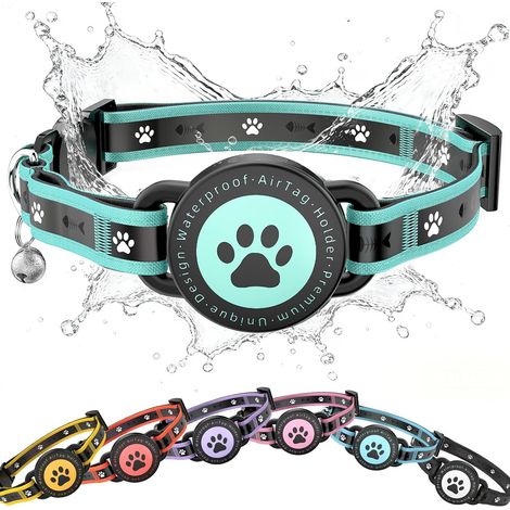 Collier Chat Anti-étranglement, Collier Réfléchissant Étanche avec Support et Cloche, Rembourrage Confortable, pour Chats Chatons et Chiots (Vert, 9.3"-13") (1/5)
