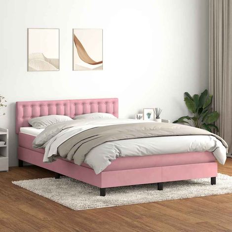 Sommier à lattes de lit avec matelas rose 160x220 cm velours