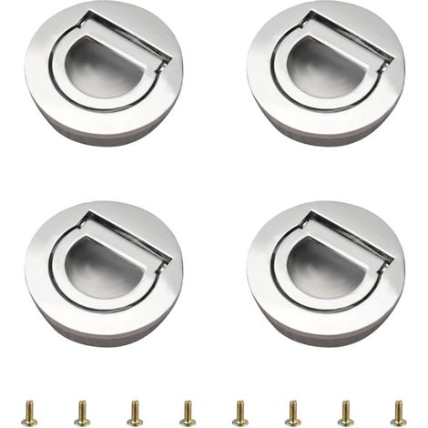 Confezione da 4 maniglie ad anello rotonde, maniglie invisibili Tatami nascoste, ferramenta per mobili con viti per cassetti e armadietti (argento brillante)
