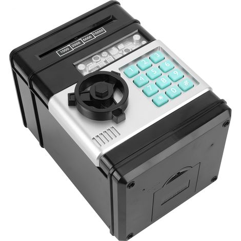 Tirelire électronique simulant un distributeur automatique de billets, boîte à monnaie avec code, cadeau pour enfant (noir) (1/5)