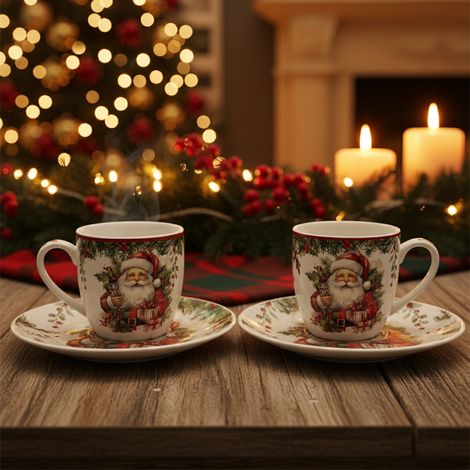 Tazzina natalizia in porcellana da 80 ml per decorazioni natalizie set da 2 pezzi (1/4)