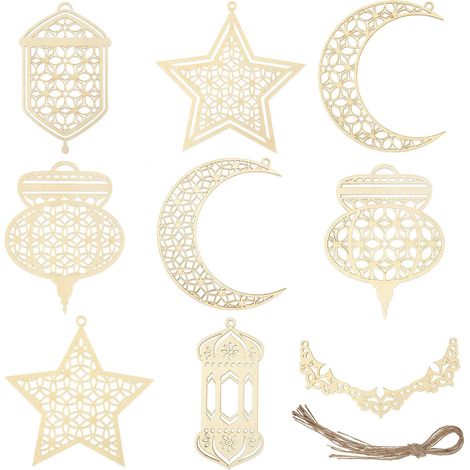 9 ornamenti Ramadan Kareem legno, da appendere, bianco (1/4)