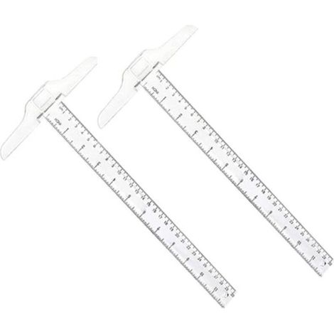 SABIR 2 Pcs T Carré Plastique Transparent,T Règle Double Face T Carré Règle T Carré pour Dessin et Disposition Générale Travail Bureau Esquisse Outil de Mesure 30 cm (1/4)