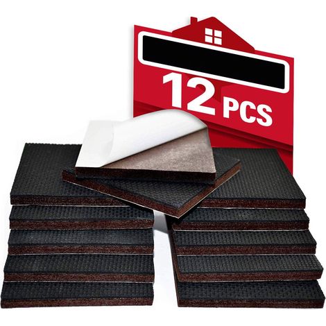 12 patins antidérapants, 7,6 cm, en caoutchouc et feutre, auto-adhésifs, pour meubles, protection sols bois/carrelage/moquette (1/5)