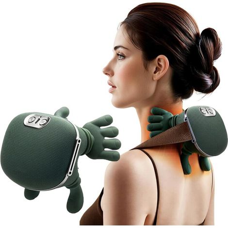 Massageur bionique de cou et d'épaules - Coussin de massage musculaire électrique à pressoterapie chauffant. 3 modes. pour cou. taille. jambes et corps entier. Vert (1/5)