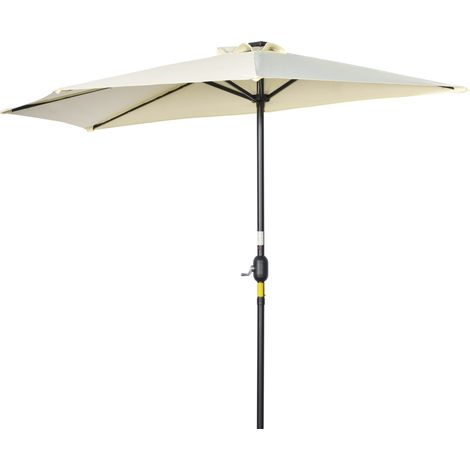 Parasol de terrasse semi-circulaire avec panneau solaire, 20 LED, manivelle, beige, 2,70 x 1,35 x 2,40 m