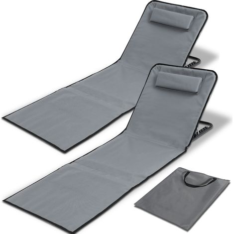 Tappetino da spiaggia con tracolla con poggiatesta poggiatesta schienale regolabile in poliestere 600D Grigio 2 pezzi 158cm x 55cm (1/5)