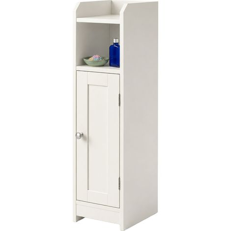 Relaxdays bathroom cabinet, 5 compartments, HxWxD: 80 x 18 x 20 cm, magnetic catch, cottage-style, slim cabinet, white (1/5)