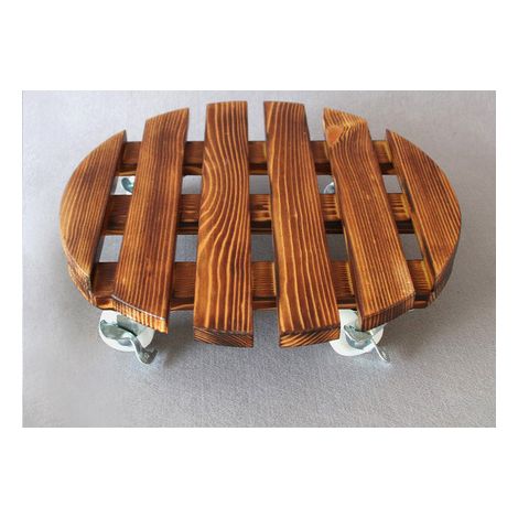 MINKUROW Macetero 4 Ruedas Ø 40 Cm Para Interior I Rueda Maceta Madera Maciza Antideslizante, Castaño,Con Freno (1/3)