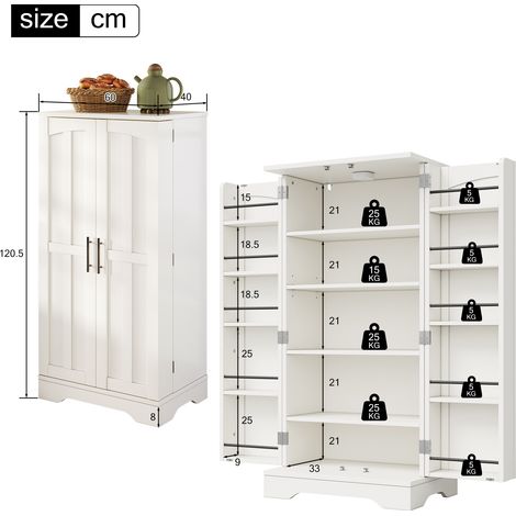 Armoire de cuisine de dimensions 120x60x40 cm, équipée d’un éclairage LED. C’est une grande armoire à deux portes, dotée de compartiments réglables et de poignées pour les portes (1/5)