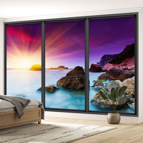 Papier peint panoramique Trompe l'oeil baie vitrée - Vue mer - 130 cm x 78 cm (1/5)