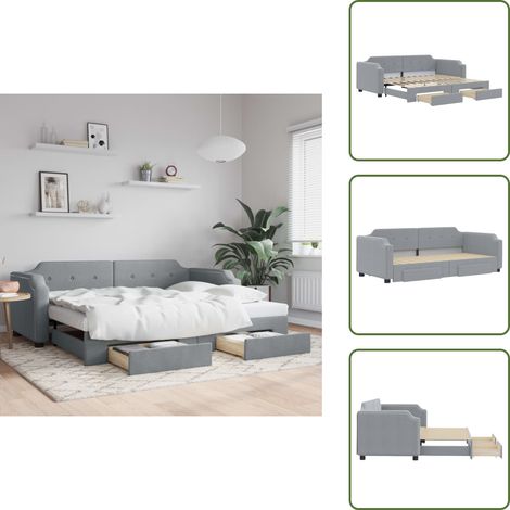 The Living Store Tagesbett Ausziehbar mit Schubladen Hellgrau 80x200 cm Stoff - Sofa Bett - Gästebett - Schlafsofa - Doppelbett - Tagesbett