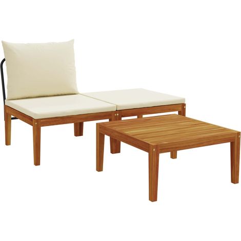 3 pcs Garden Lounge Set with Cushions Solid Acacia Wood & Rope vidaXL (1/5)