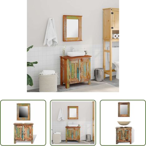 vidaXL Meuble sous évier - Ensemble meuble sous vasque et miroir en bois massif recyclé (1/5)