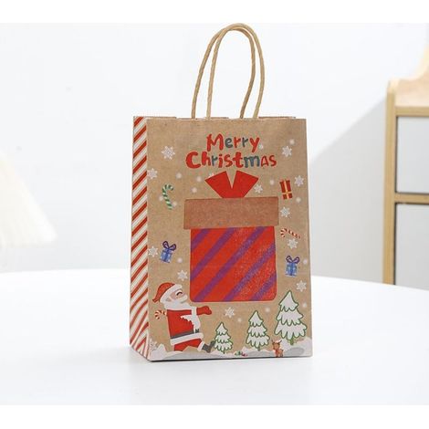 Lot de 10 sacs cadeaux de Noël marron avec poignées ， 33 x 26 x 12 cm ， Papier kraft - Convient pour les collations, les cadeaux et les emballages de boîtes