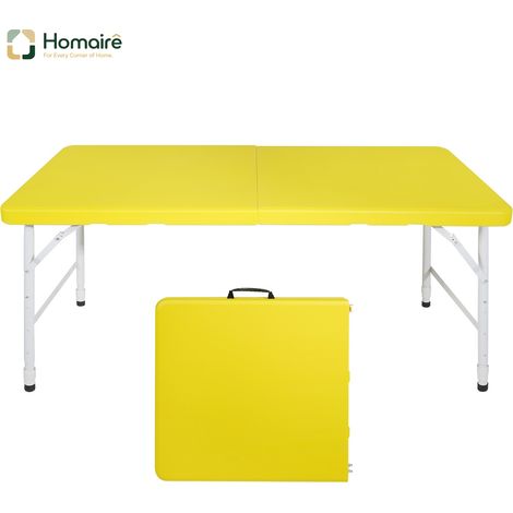 HOMAIRE Table pliante portable 125cm haute capacité 135KG jaune pour camping pique-nique intérieur extérieur