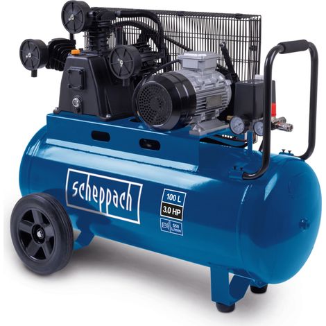 Scheppach Compresseur à air HC550TC – 230 V – 2200 W / 3 PS – Tri-cylindres – Cuve 100 L – 10 bar – Entraînement par courroie – Puissance d'aspiration 550 L/min – Transport facile (1/5)