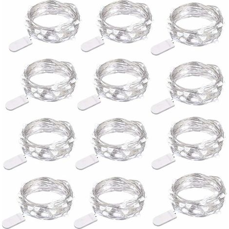 Set of 12 Battery Powered String Lights (Included) 2M 20 LED String Lights in Multicolor Copper Wire for Christmas Decorations, Weddings, Parties, Costume - Cool White (1/5)