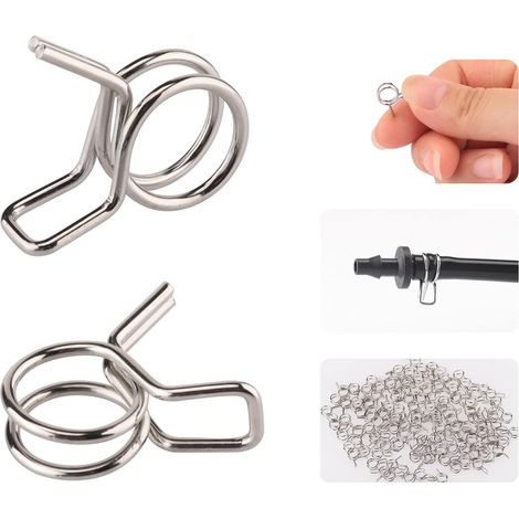 Packung mit 100 1/4"-Bewässerungsschlauchschellen, doppelter Federdraht, auslaufsichere Tropfbewässerungsanschlüsse (1/5)