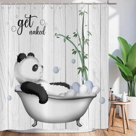Rideau de Douche Funny 150x180 cm, Panda Prend Un Bain dans la Baignoire Funny Blanc Lavable Textile Rideaux de Tissu Rideaux de Douche imperméables pour Baignoire avec 12 Crochets (1/5)