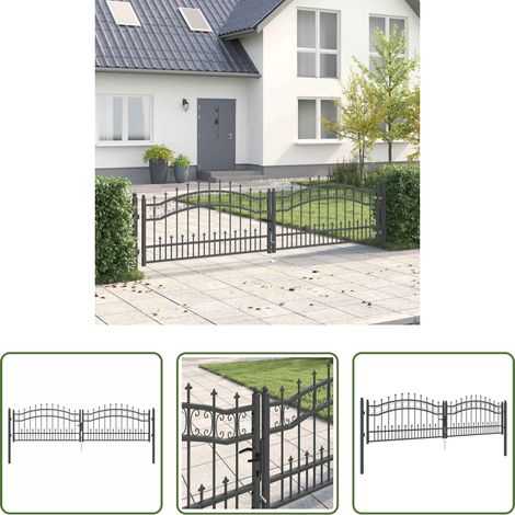 vidaXL Speertop - Zauntor mit Speer-Top mit Schloss Grau 305 x 75 cm Stahl (1/5)