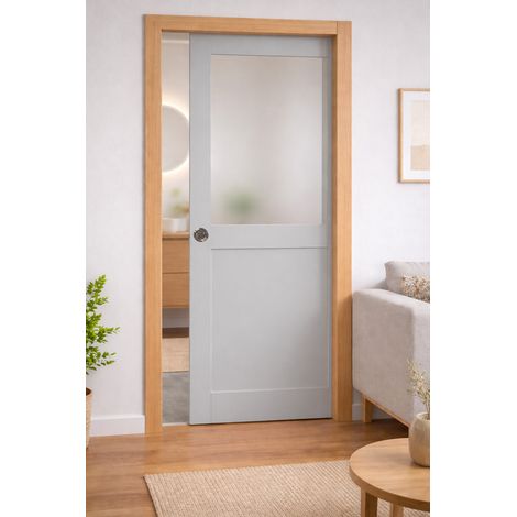 Porta scorrevole Athena Style Atelier En Enrobe Gris Clair Larghezza 73 + sistema