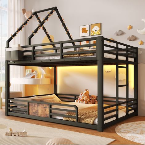 Lit mezzanine 140x200 cm métal et MDF noir avec LED et poches - sans matelas - CHICFURN (1/5)