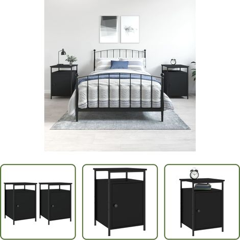 vidaXL Mesitas de noche 2 uds madera contrachapada negro 40x42x60 cm (1/5)