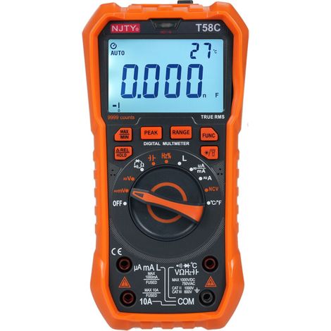 Jeffergarden Multimètre numérique professionnel NJTY T58C 9999 counts, Mesure tension AC/DC, capacitance, Outils d'électricien (1/5)