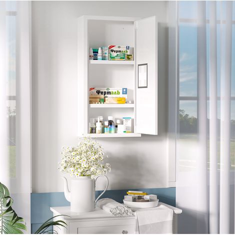 Armadietto portamedicinali da parete in acciaio bianco 30 x 12 x 60 cm OKMYHOME (1/5)