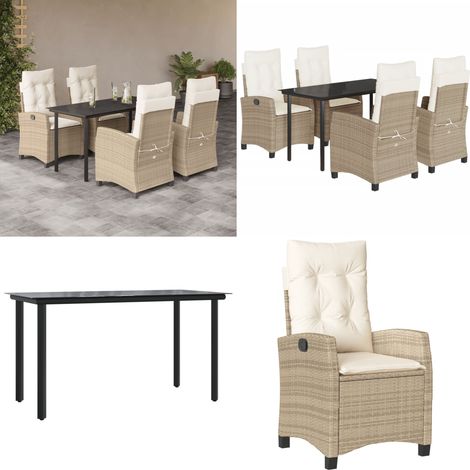 5-tlg. Garten-Essgruppe mit Kissen Beige Poly Rattan - Gartentisch - Gartenstuhl (1/5)