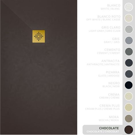 SOULBATH Receveur de Douche -Résine -Gel Coat -Texture Lisse/Pierre -Antidérapant -Couleur Chocolat - 120x100- Extra plat 3cm. Bonde de Vidage incluse - GRILLE DORÉE (1/5)