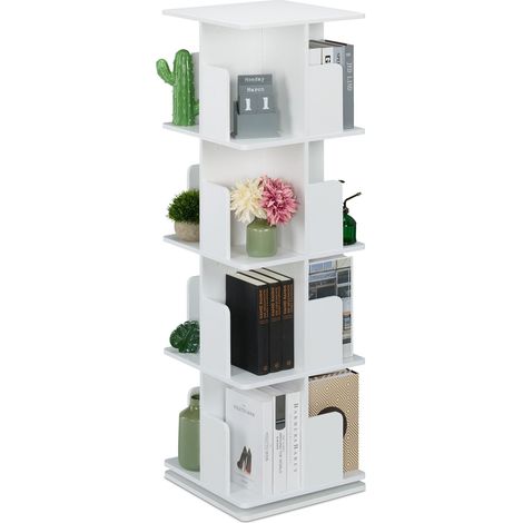 Estantería giratoria compacta para libros CDs DVDs 125,5 x 39 x 39 cm de aglomerado blanco 130016519 (1/4)
