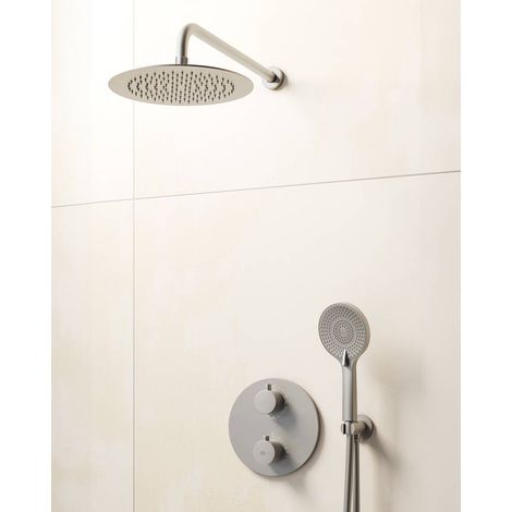 Conj. Empotr. Termostático Round Nickel + Rociador Pared - GME