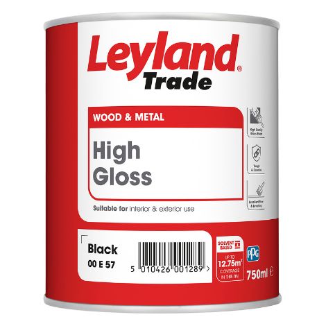 Leyland Trade High Gloss Paint - Black - 750ml