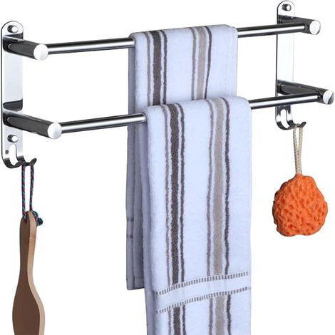Porte-serviettes mural extensible 49-90 cm en acier inoxydable chromé avec crochet, rangement pratique (1/5)