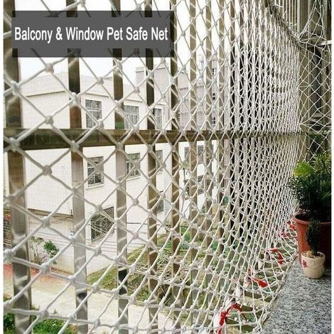 m x 2 m Sicherheitsnetz für Balkon, Treppe und Terrasse - Geeignet für Katzen und Kinder - 5 cm Maschenweite - Inklusive 100 Kabelbindern aus Kunststoff (3,6 x 15) (1/4)