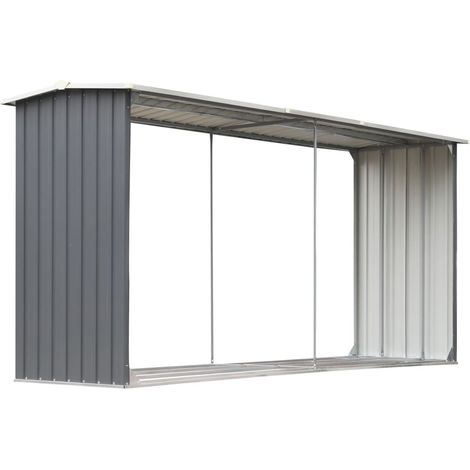 Abri à bûches extérieur en acier galvanisé 330x92x153 cm – Stable avec cadre de sol – Conception inclinée pour évacuation pluie – Gris – Inlife