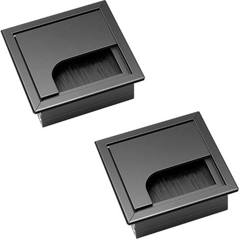 Pasacables empotrados para escritorios, 2 unidades, aleación de aluminio, 80 mm x 80 mm, con junta de cepillo para almacenamiento y organización de oficina (1/5)