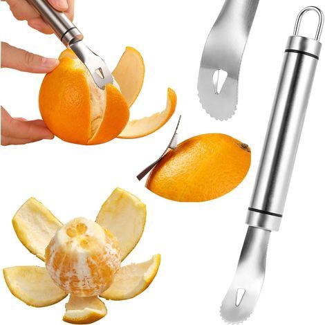 Éplucheur d'orange en acier inoxydable facile et rapide à éplucher à long manche pour orange et agrumes - Pelle triangulaire et pelle dentelée - Gadgets de cuisine créatifs (1/5)