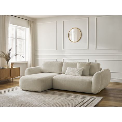 BOBOCHIC - Canapé d'angle convertible DENISE tissu texturé Angle gauche Beige (1/5)