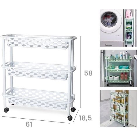Carrello da Cucina Ripostiglio Slim Bianco 3 Piani 58 x 61 x 18,5 cm (1/2)