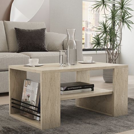 Mesa de Centro Limosano, un Compartimento, Forma Rectangular, Tapa Blanca, 80x50x40h cm Blanco Mármol (1/5)
