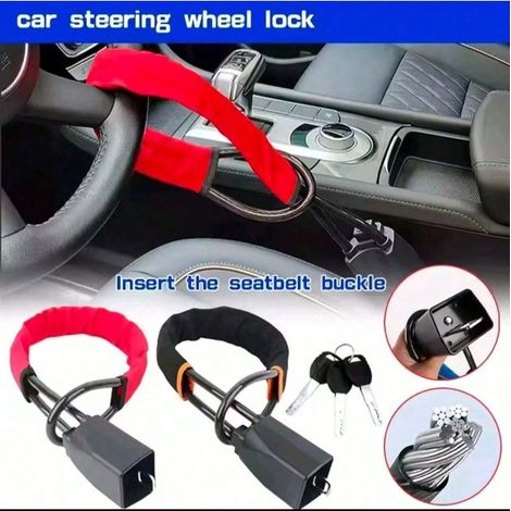 Verrou de volant de voiture universel, verrou anti-vol pour boucle de ceinture de sécurité, avec 3 clés, outil de sécurité résistant, pour camion, SUV, van, camping-car, 1 pièce, rouge (1/4)