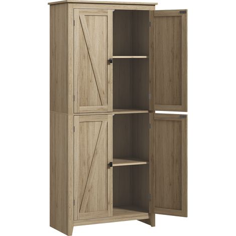 Armoire Cuisine 4 Portes avec Étagères Réglables Base Surélevée Bois 80x40x182cm