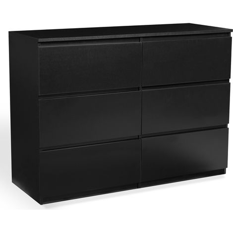 Idmarket – Commode enfant 6 tiroirs 110 cm – Largeur 40 cm – Hauteur 80 cm – Panneaux de particules bois noir – Rangement optimisé